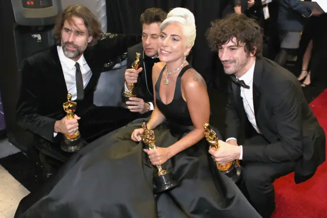 Lady Gaga with her Oscar