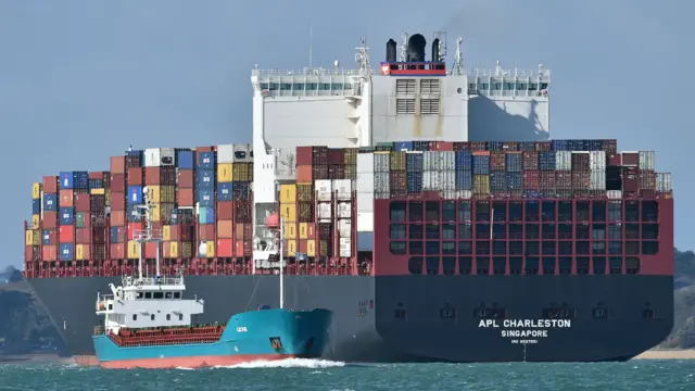 Container ship arriving at Southampton port