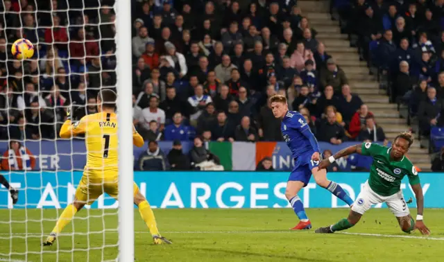 Harvey Barnes shoots at goal