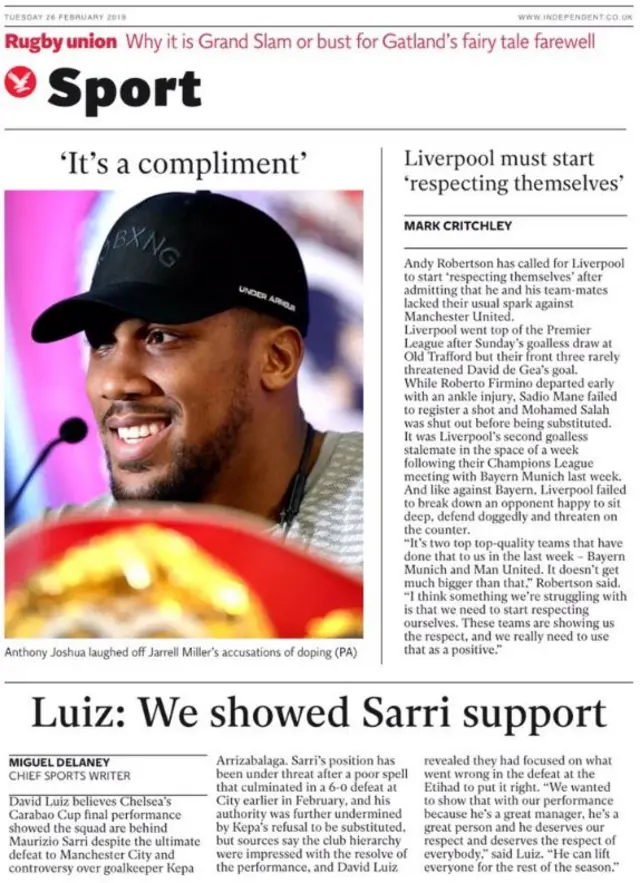 The Independent sports page