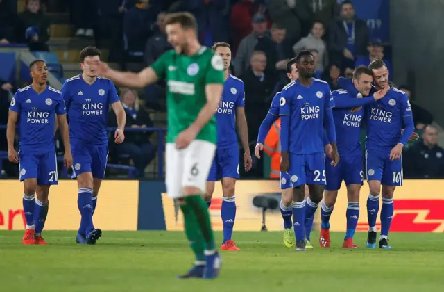 Leicester players celebrate