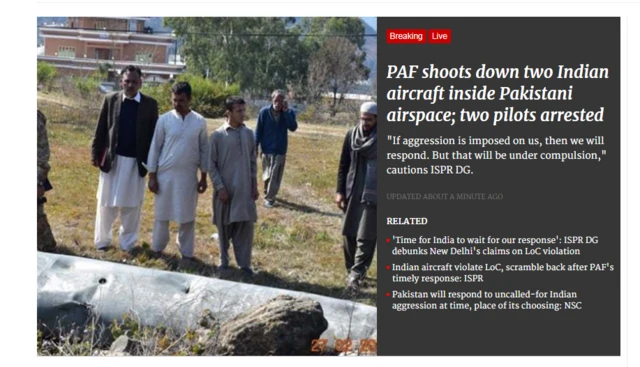 Dawn front page says Pakistan air forces has shot down two Indian aircraft