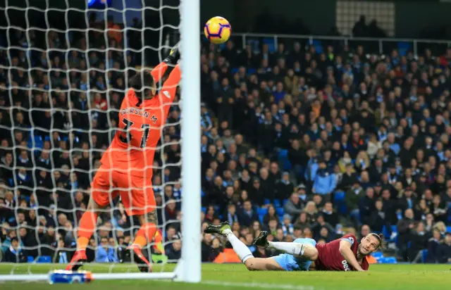 Ederson saves from Andy Carroll