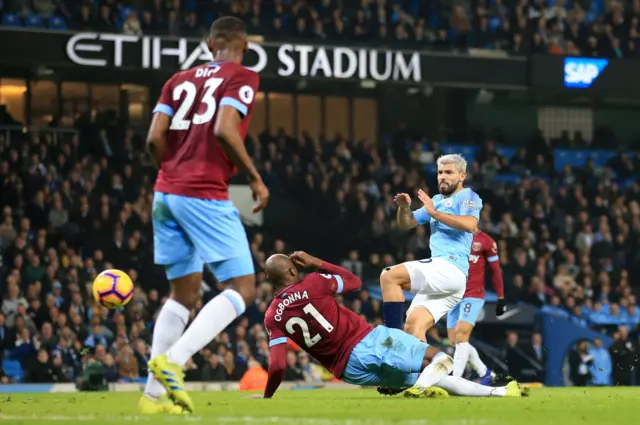 Angelo Ogbonna blocks a Sergio Aguero shot