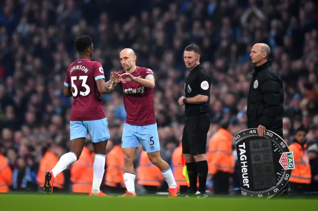 Pablo Zabaleta goes on at the Etihad