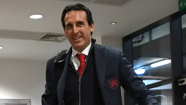 Unai Emery arrives at the Emirates Stadium