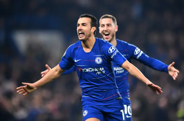 Pedro celebrates scoring Chelsea's opening goal