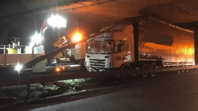 Lorry after hitting bridge