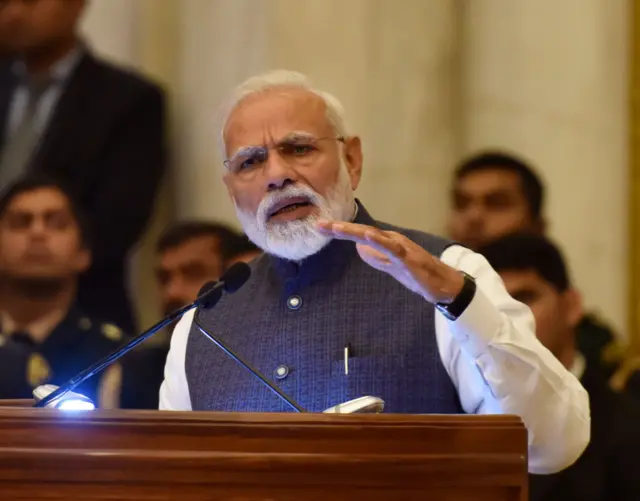 Prime Minister Narendra Modi addresses the Gandhi Peace Prize awards ceremony at Rashtrapati Bhawan on February 26, 2019 in New Delhi, India.