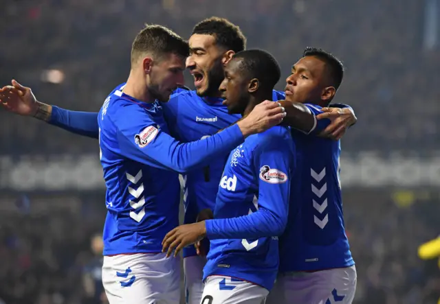 Rangers celebrate Glen Kamara's goal