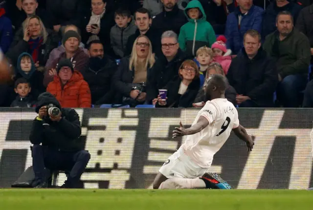 Romelu Lukaku celebrates scoring Manchester United's second goal