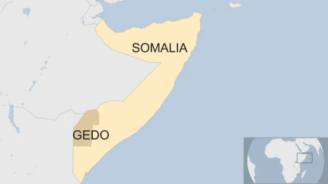 A map of Somalia showing the location of Gedo region