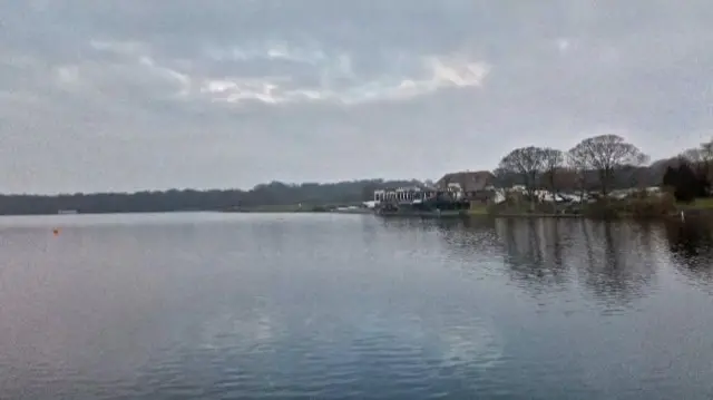 Grey skies over lake