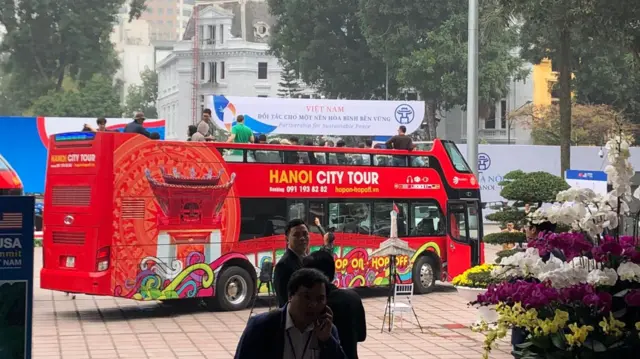 Tour bus carrying journalists