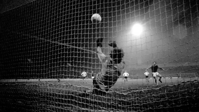 Stoke City goalkeeper Gordon Banks saving a penalty in 1971