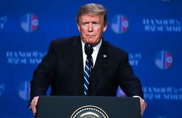 US President Donald Trump speaks during a press conference