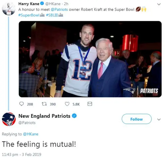 Patriots tweet with Harry Kane