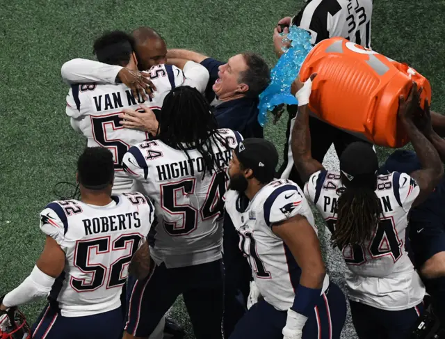 Bill Belichick is doused with Gatorade