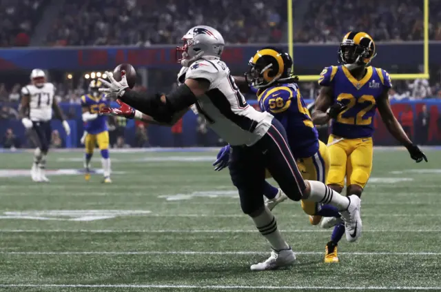 Rob Gronkowski catches the football