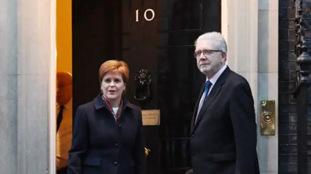 Nicola Sturgeon and Mike Russell outside 10 Downing St