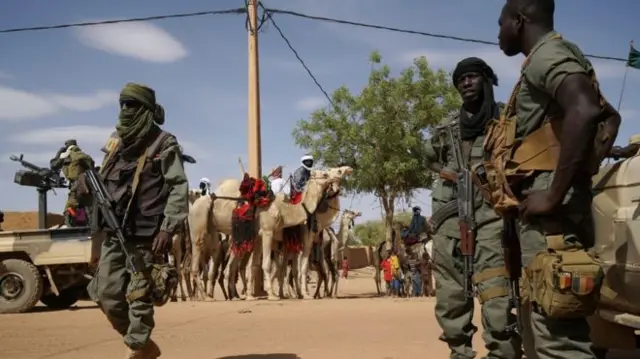 A Malian army patrol pictured in the eastern town of Ménaka