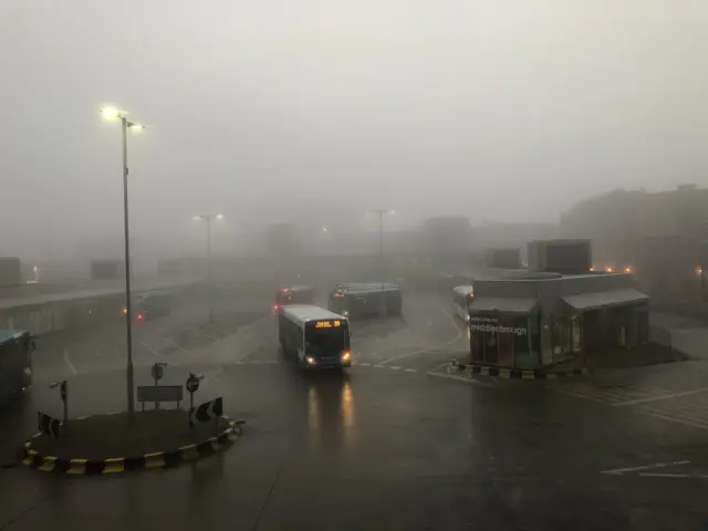 Fog at bus station