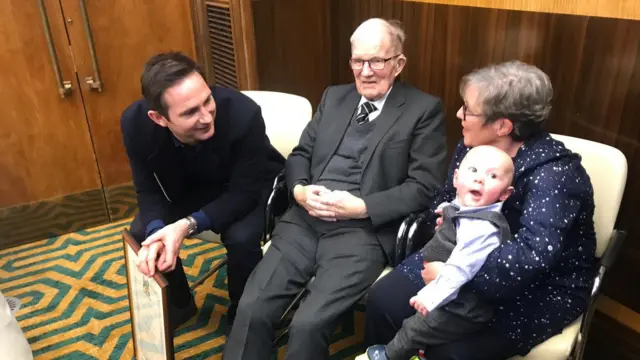 Reg Harrison with his family and Frank Lampard