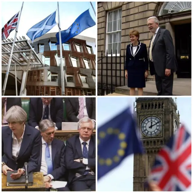 Theresa May, Mike Russell and Nicola Sturgeon