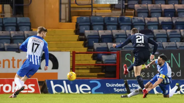 Andrew Nelson scores for Dundee against KIlmarnock