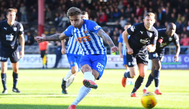 Eamonn Brophy converted a penalty in a 2-1 win when Kilmarnock visited Dens Park in October