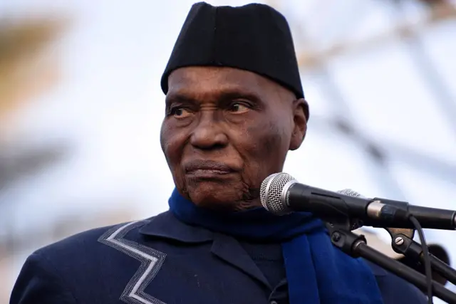 Abdoulaye Wade looks on during a meeting of the opposition Senegalese Democratic Party (Parti Democratique Senegalais, PDS) on February 4, 2015 at the Place de l'Obelisque in Dakar