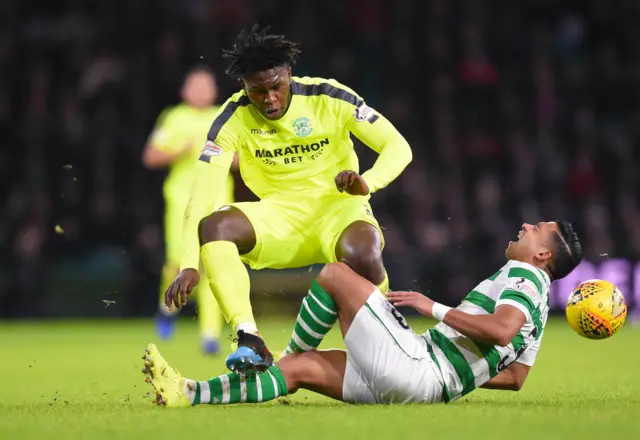 Emilo Izaguirre left the pitch on a stretcher after a late challenge from Darnell Johnson