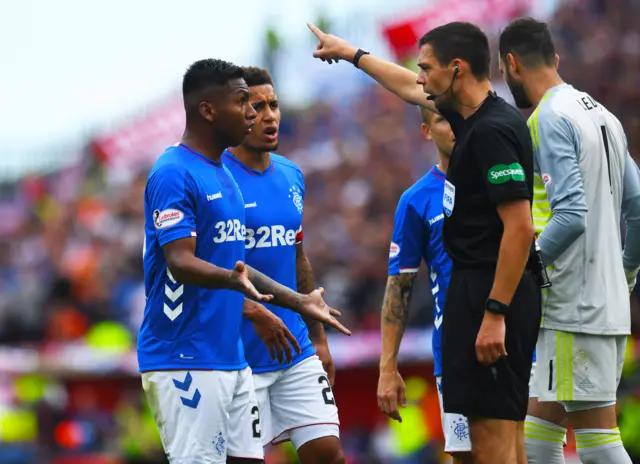 Alfredo Morelos was sent off after 12 minutes at Pittodrie in August but the red card was overturned after an appeal