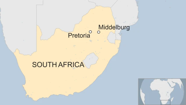 A map showing the location of Middelburg relative to Pretoria