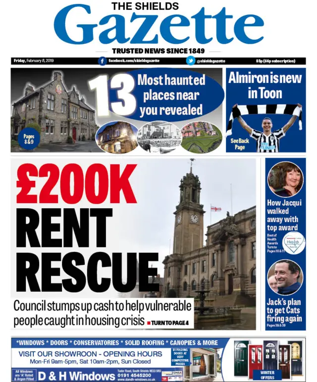 Shields Gazette front page, Friday 8 February 2019