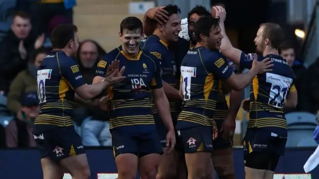 Worcester Warriors players celebrating in their last Premiership Rugby Cup