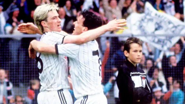 St Mirren's Hampden match-winner Ian Ferguson celebrates with team-mate Frank McGarvey