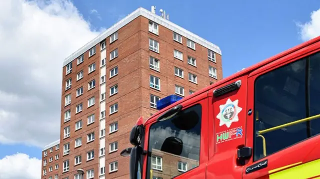 Fire engine at flats