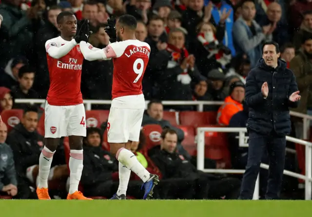 Eddie Nketiah comes on as a substitute to replace Alexandre Lacazette