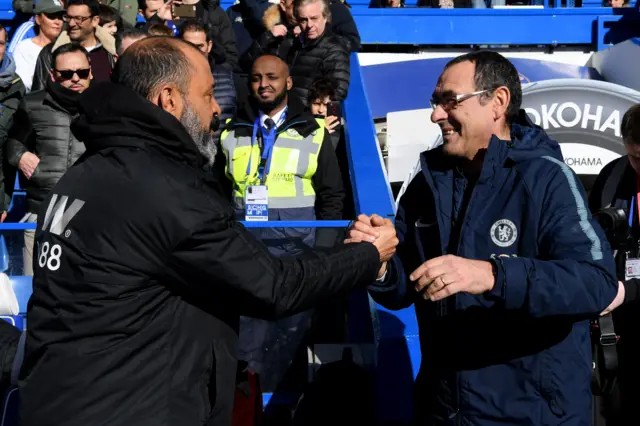 Wolves manager Nuno Espirito Santo and Chelsea boss Maurizio Sarri