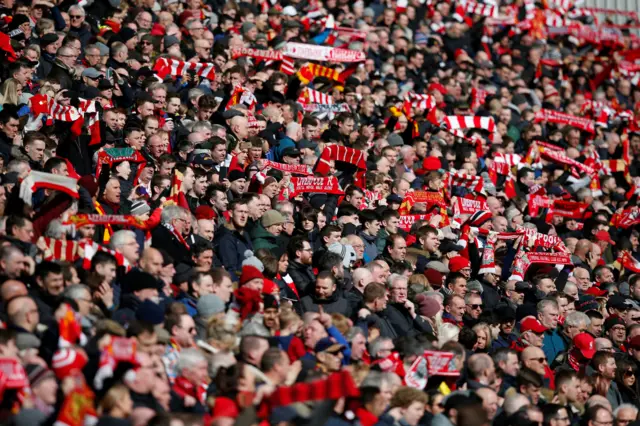 Liverpool fans in Anfield at kick-off