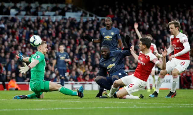 Bernd Leno saves from Romelu Lukaku