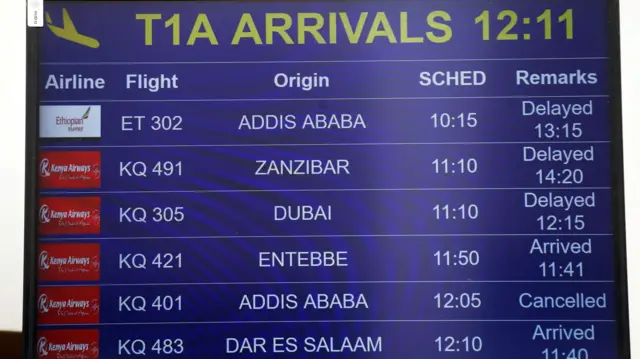 A flight information board