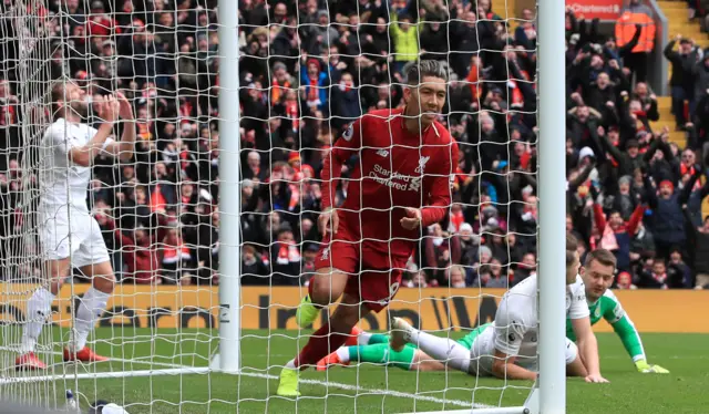 Burnley defender and goalkeeper on the floor after Roberto Firmino goal