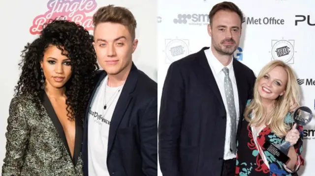 Vick Hope and Roman Kemp, and Jamie Theakston with Emma Bunton