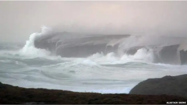 Waves at Yesnaby towards Skaill on Orkney