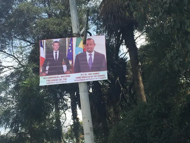 Posters of Abiy and Macron in Addis Ababa