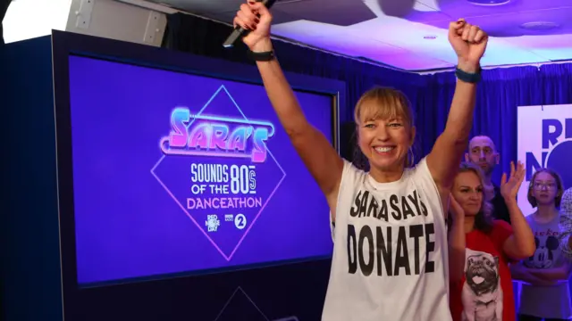 Sara Cox during her Sounds of the 80s Danceathon in 2017