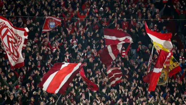 Fans wave flags in the Allianz Arena