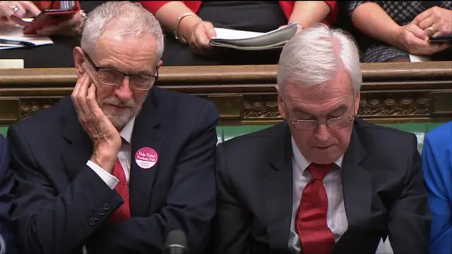 Jeremy Corbyn and John McDonnell listen to the chancellor's statement